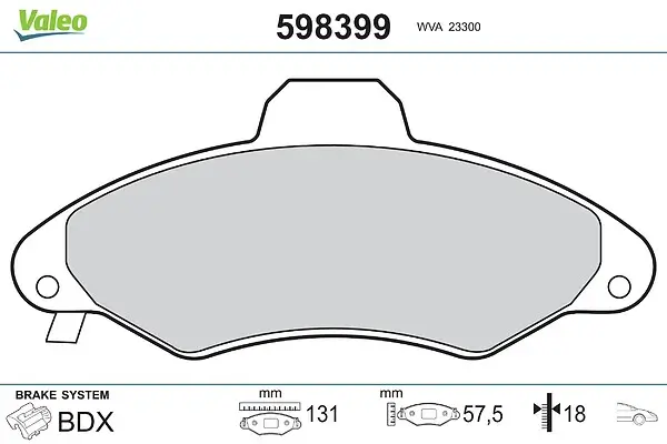 Bremsbelagsatz, Scheibenbremse Vorderachse VALEO 598399