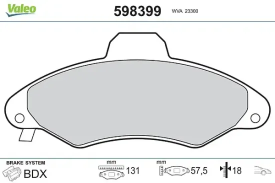 Bremsbelagsatz, Scheibenbremse Vorderachse VALEO 598399 Bild Bremsbelagsatz, Scheibenbremse Vorderachse VALEO 598399