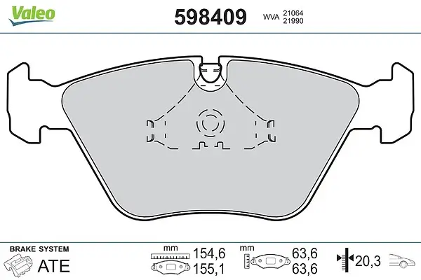Bremsbelagsatz, Scheibenbremse Vorderachse VALEO 598409