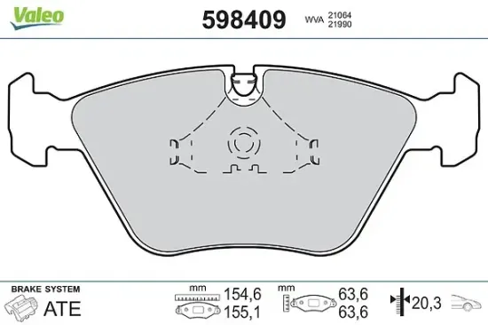 Bremsbelagsatz, Scheibenbremse Vorderachse VALEO 598409 Bild Bremsbelagsatz, Scheibenbremse Vorderachse VALEO 598409