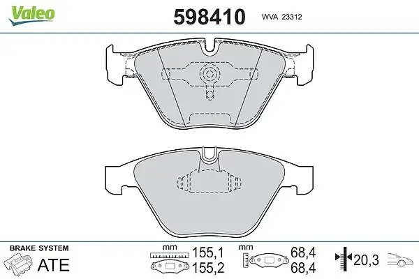 Bremsbelagsatz, Scheibenbremse Vorderachse VALEO 598410