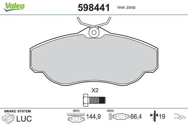 Bremsbelagsatz, Scheibenbremse Vorderachse VALEO 598441