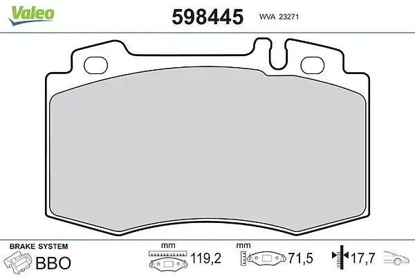 Bremsbelagsatz, Scheibenbremse Vorderachse VALEO 598445