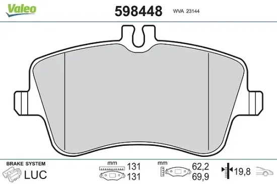 Bremsbelagsatz, Scheibenbremse Vorderachse VALEO 598448 Bild Bremsbelagsatz, Scheibenbremse Vorderachse VALEO 598448