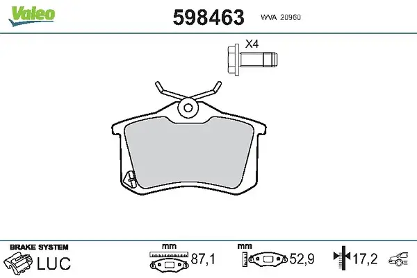Bremsbelagsatz, Scheibenbremse Hinterachse VALEO 598463
