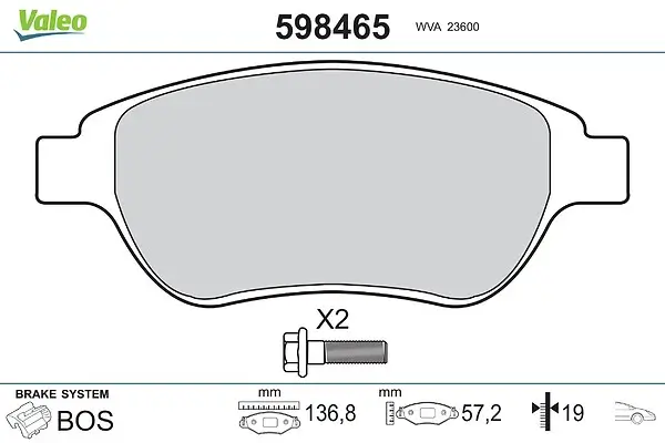 Bremsbelagsatz, Scheibenbremse Vorderachse VALEO 598465