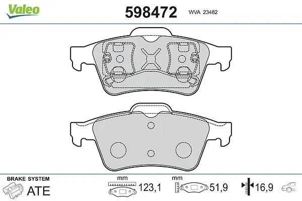 Bremsbelagsatz, Scheibenbremse Hinterachse VALEO 598472