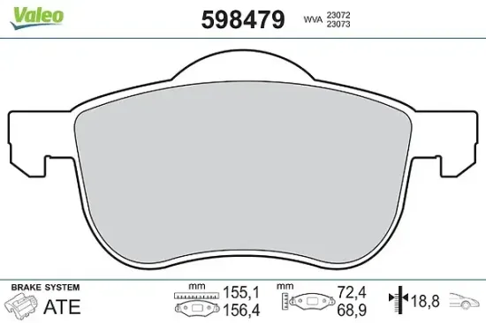 Bremsbelagsatz, Scheibenbremse Vorderachse VALEO 598479 Bild Bremsbelagsatz, Scheibenbremse Vorderachse VALEO 598479