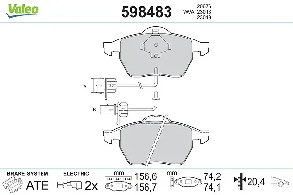 Bremsbelagsatz, Scheibenbremse Vorderachse VALEO 598483