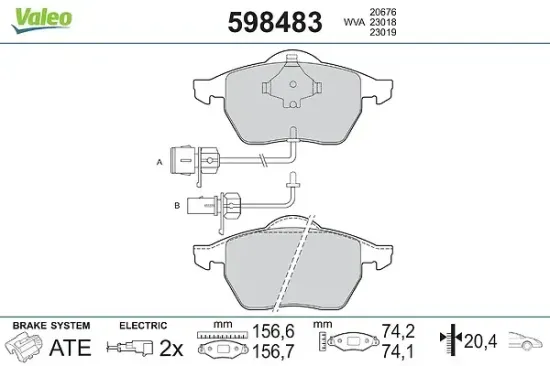 Bremsbelagsatz, Scheibenbremse Vorderachse VALEO 598483 Bild Bremsbelagsatz, Scheibenbremse Vorderachse VALEO 598483