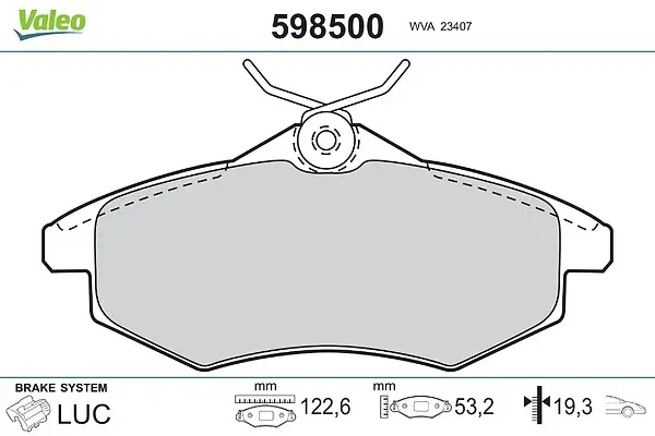 Bremsbelagsatz, Scheibenbremse Vorderachse VALEO 598500