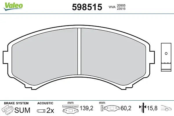 Bremsbelagsatz, Scheibenbremse Vorderachse VALEO 598515