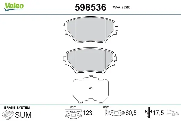 Bremsbelagsatz, Scheibenbremse Vorderachse VALEO 598536