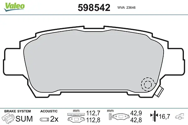 Bremsbelagsatz, Scheibenbremse Hinterachse VALEO 598542