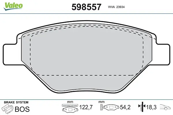 Bremsbelagsatz, Scheibenbremse Vorderachse VALEO 598557