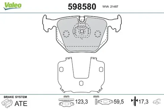 Bremsbelagsatz, Scheibenbremse Hinterachse VALEO 598580 Bild Bremsbelagsatz, Scheibenbremse Hinterachse VALEO 598580