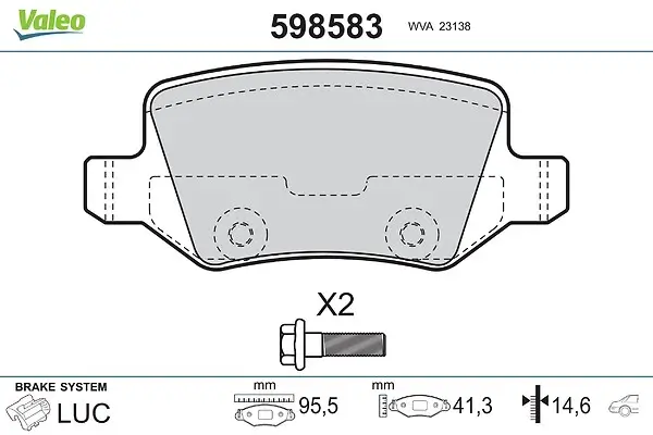 Bremsbelagsatz, Scheibenbremse Hinterachse VALEO 598583