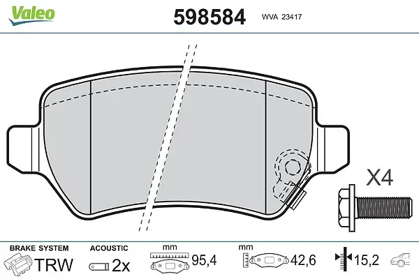 Bremsbelagsatz, Scheibenbremse Hinterachse VALEO 598584