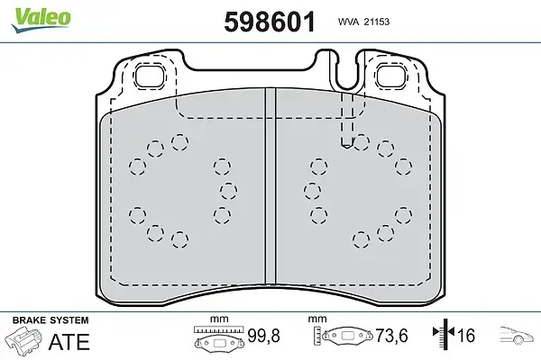 Bremsbelagsatz, Scheibenbremse Vorderachse VALEO 598601