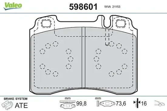 Bremsbelagsatz, Scheibenbremse Vorderachse VALEO 598601 Bild Bremsbelagsatz, Scheibenbremse Vorderachse VALEO 598601
