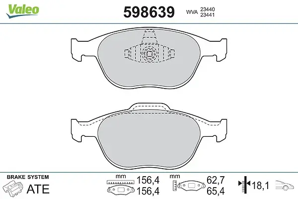 Bremsbelagsatz, Scheibenbremse Vorderachse VALEO 598639