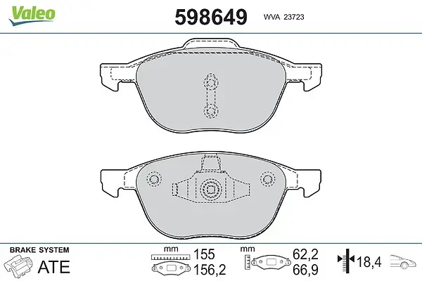 Bremsbelagsatz, Scheibenbremse Vorderachse VALEO 598649