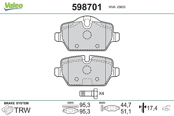 Bremsbelagsatz, Scheibenbremse Hinterachse VALEO 598701
