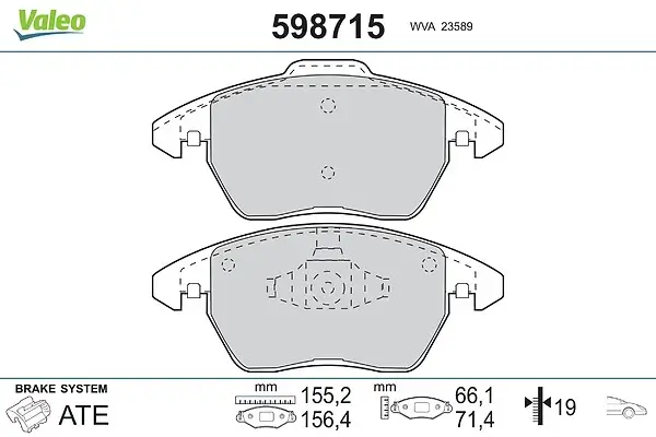 Bremsbelagsatz, Scheibenbremse Vorderachse VALEO 598715
