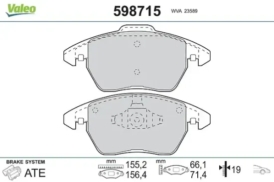 Bremsbelagsatz, Scheibenbremse Vorderachse VALEO 598715 Bild Bremsbelagsatz, Scheibenbremse Vorderachse VALEO 598715
