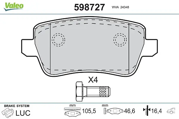 Bremsbelagsatz, Scheibenbremse Hinterachse VALEO 598727