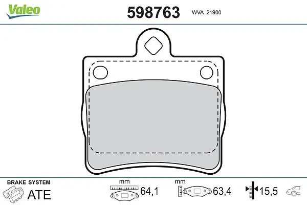 Bremsbelagsatz, Scheibenbremse Hinterachse VALEO 598763