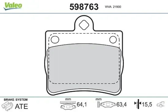 Bremsbelagsatz, Scheibenbremse Hinterachse VALEO 598763 Bild Bremsbelagsatz, Scheibenbremse Hinterachse VALEO 598763