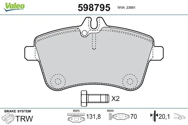 Bremsbelagsatz, Scheibenbremse Vorderachse VALEO 598795