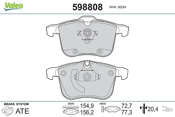 Bremsbelagsatz, Scheibenbremse Vorderachse VALEO 598808