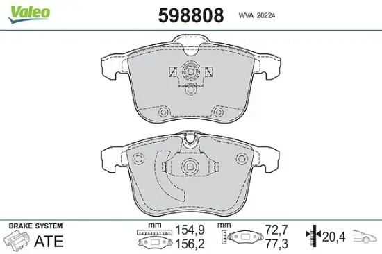 Bremsbelagsatz, Scheibenbremse Vorderachse VALEO 598808 Bild Bremsbelagsatz, Scheibenbremse Vorderachse VALEO 598808