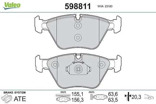 Bremsbelagsatz, Scheibenbremse Vorderachse VALEO 598811