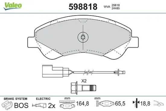 Bremsbelagsatz, Scheibenbremse Vorderachse VALEO 598818 Bild Bremsbelagsatz, Scheibenbremse Vorderachse VALEO 598818