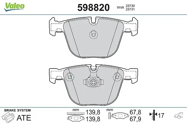 Bremsbelagsatz, Scheibenbremse Hinterachse VALEO 598820