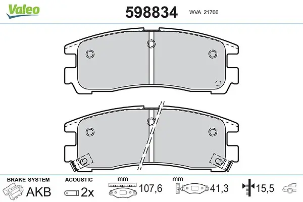 Bremsbelagsatz, Scheibenbremse Hinterachse VALEO 598834