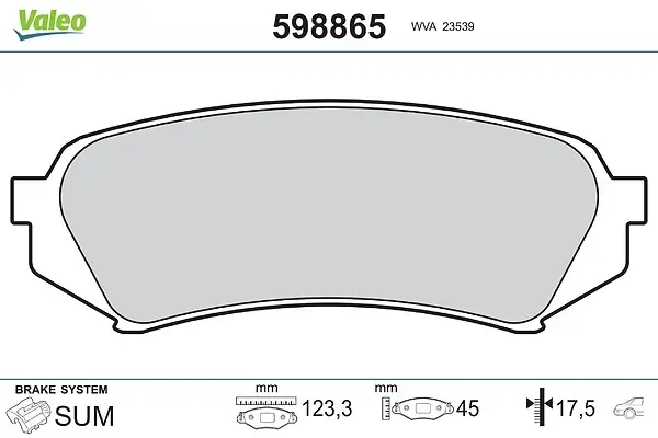 Bremsbelagsatz, Scheibenbremse Hinterachse VALEO 598865