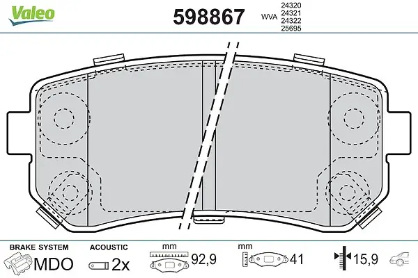 Bremsbelagsatz, Scheibenbremse Hinterachse VALEO 598867