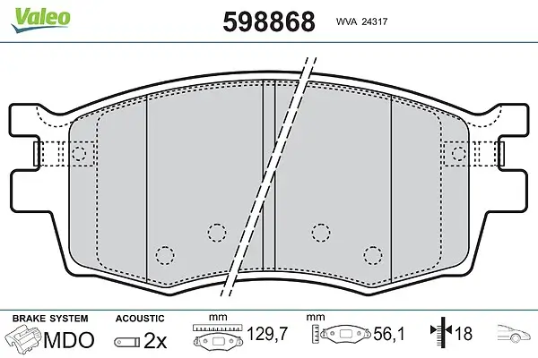 Bremsbelagsatz, Scheibenbremse Vorderachse VALEO 598868