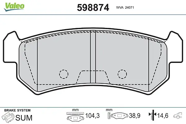 Bremsbelagsatz, Scheibenbremse Hinterachse VALEO 598874