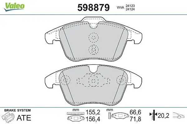 Bremsbelagsatz, Scheibenbremse Vorderachse VALEO 598879