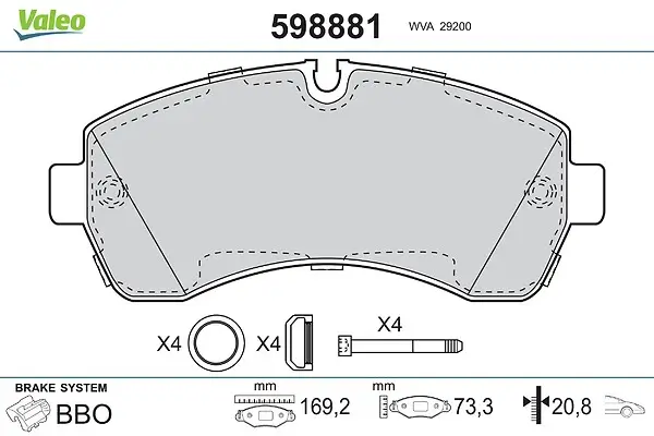 Bremsbelagsatz, Scheibenbremse Vorderachse VALEO 598881