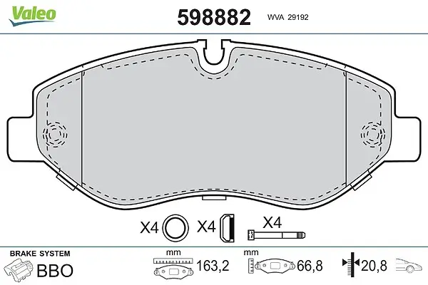 Bremsbelagsatz, Scheibenbremse Vorderachse VALEO 598882