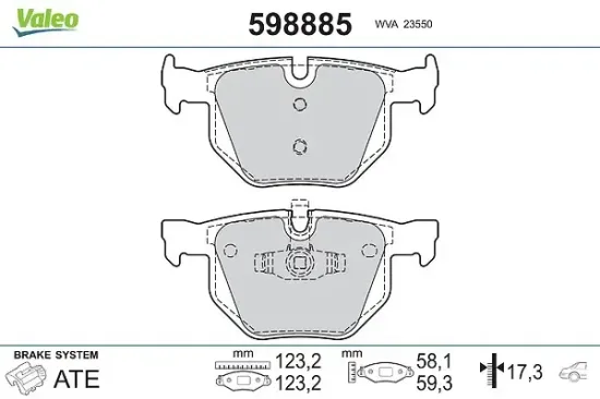 Bremsbelagsatz, Scheibenbremse Hinterachse VALEO 598885 Bild Bremsbelagsatz, Scheibenbremse Hinterachse VALEO 598885