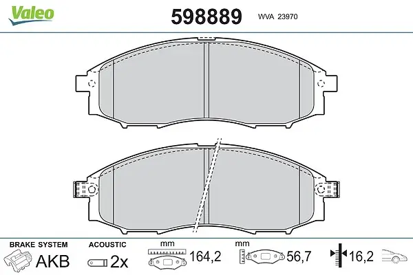 Bremsbelagsatz, Scheibenbremse Vorderachse VALEO 598889