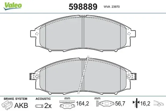 Bremsbelagsatz, Scheibenbremse Vorderachse VALEO 598889 Bild Bremsbelagsatz, Scheibenbremse Vorderachse VALEO 598889
