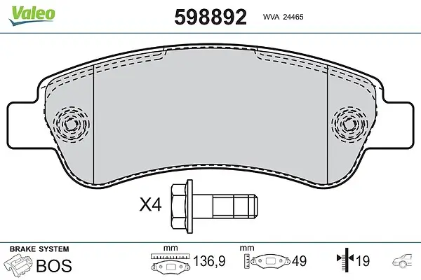 Bremsbelagsatz, Scheibenbremse Hinterachse VALEO 598892